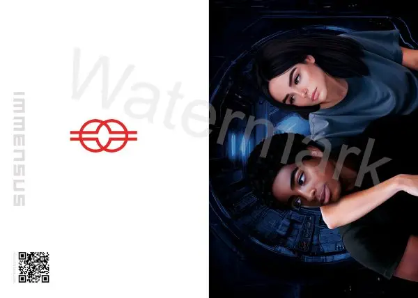 Immensus greeting card, Brian and Electra hugging